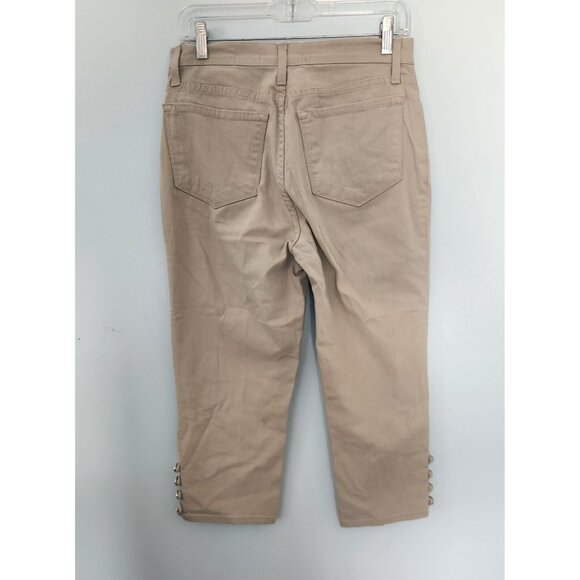 NYDJ Denim Capri Jeans Crop Cuff Buttons Stretch Tan Womens 8 Made in USA EUC - Picture 8 of 13